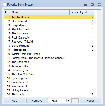 Favorites song system window